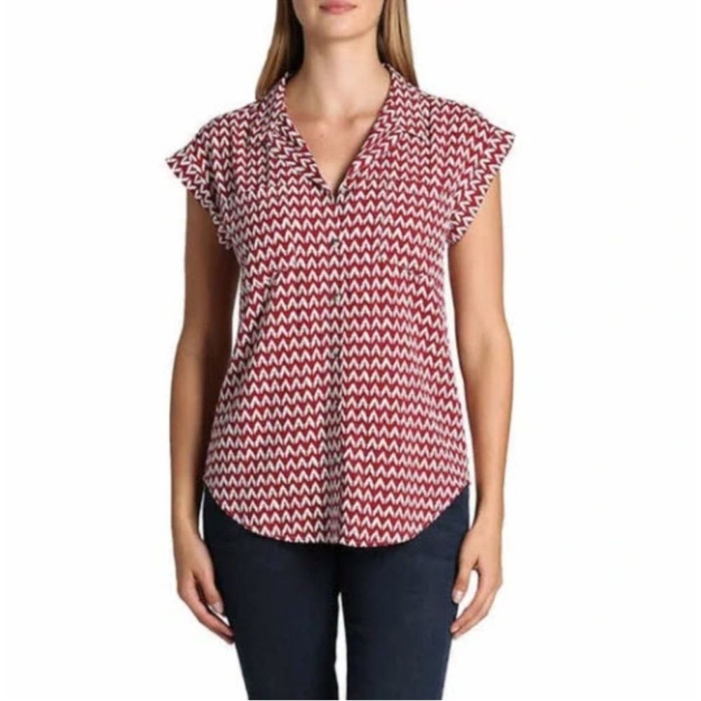 Jachs Girlfriend Women’s Button Front Blouse Loose Fit Short Sleeve Red, Size XL